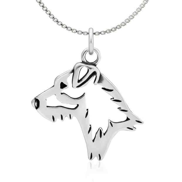 Jack Russell Terrier Necklace Head Design in Sterling Silver on Box Chain.