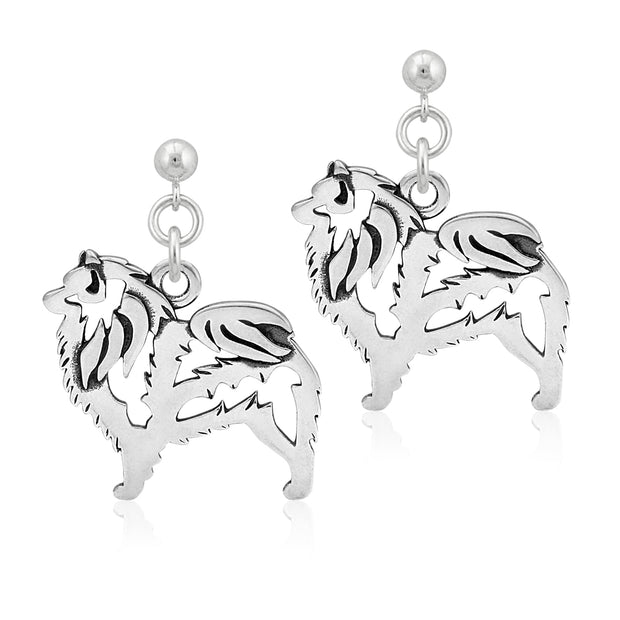 Keeshond Earrings Body Design in Sterling Silver in Dangle Post.