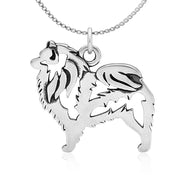 Keeshond Necklace Body Design in Sterling Silver on Box Chain.