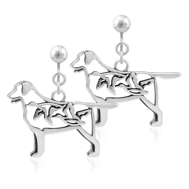 Labrador Retriever Clip-On Earrings Body Design with Ducks in Sterling Silver.