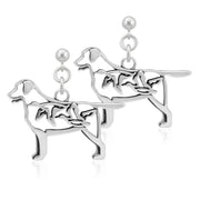 Labrador Retriever Earrings Body Design with Ducks in Sterling Silver in Dangle Post.