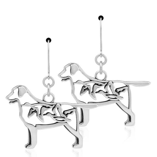 Labrador Retriever Earrings Body Design with Ducks in Sterling Silver in Leverback.