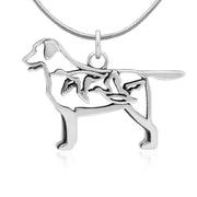 Labrador Retriever Necklace Body Design with Ducks in Sterling Silver on Snake Chain.