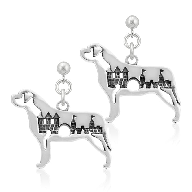 Mastiff Earrings Body Design with Castle in Sterling Silver in Dangle Post.