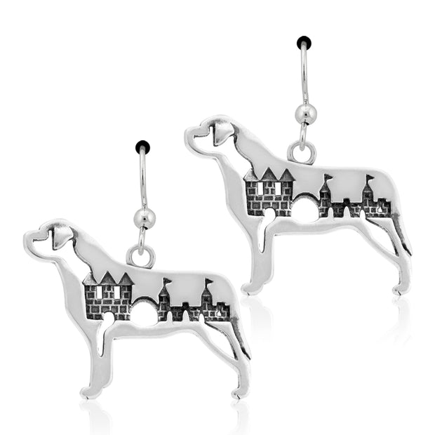 Mastiff Earrings Body Design with Castle in Sterling Silver in French Hook.