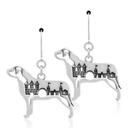 Mastiff Earrings Body Design with Castle in Sterling Silver in Leverback.