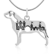 Mastiff Necklace Body Design with Castle in Sterling Silver on Snake Chain.