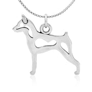 Miniature Pinscher Necklace Body Design in Sterling Silver on Box Chain.