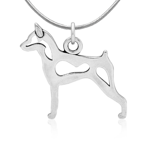 Miniature Pinscher Necklace Body Design in Sterling Silver on Snake Chain.