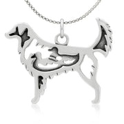 Nova Scotia Duck Tolling Retriever Necklace Body Design with Ducks in Sterling Silver on Box Chain.