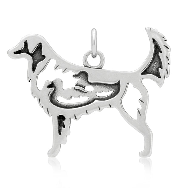 Nova Scotia Duck Tolling Retriever Pendant Body Design with Ducks in Sterling Silver.