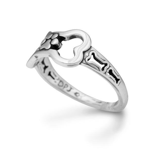 Dog Bone with Paw Print Ring in Sterling Silver Back Side Viewl.