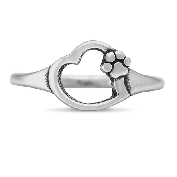 Heart with Paw Print Ring in Sterling Silver.