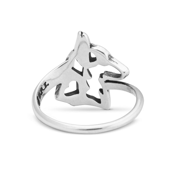 Pembroke Corgi Ring Head Design in Sterling Silver Back Side View.