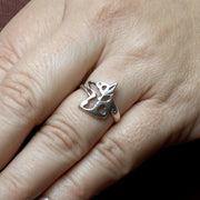 Pembroke Corgi Ring Head Design in Sterling Silver on Model.