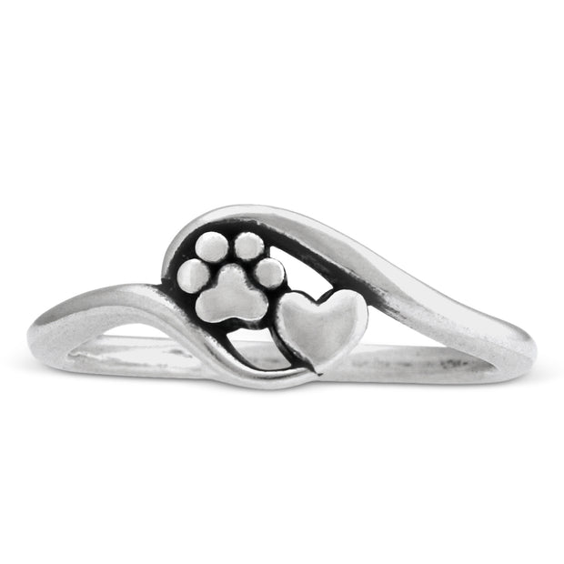 Paw Print and Heart Ring in Sterling Silver.