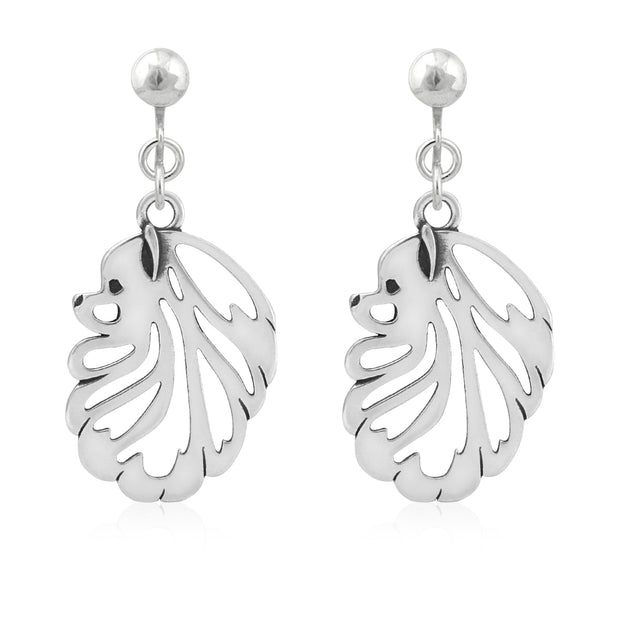 Pomeranian Clip-On Earrings Head Design in Sterling Silver.