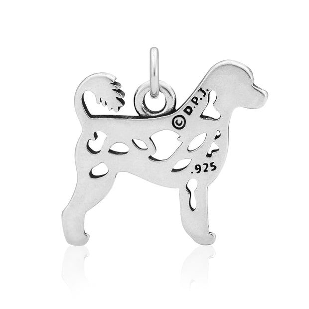 Portuguese Water Dog Pendant Body Design with Fish in Sterling Silver Back Side View.