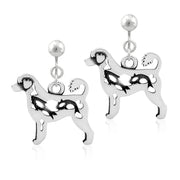 Portuguese Water Dog Clip-On Earrings Body Design with Fish in Sterling Silver.