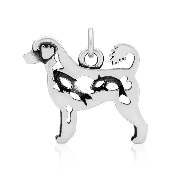 Portuguese Water Dog Pendant Body Design with Fish in Sterling Silver.