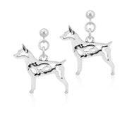 Rat Terrier Earrings Body Design with Rat in Sterling Silver in Dangle Post.