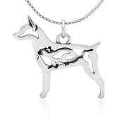 Rat Terrier Necklace Body Design with Rat in Sterling Silver on Box Chain.