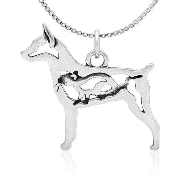 Rat Terrier Necklace Body Design with Rat in Sterling Silver on Box Chain.