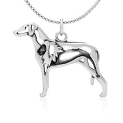 Rhodesian Ridgeback Necklace Body Design with Lion in Sterling Silver on Box Chain.