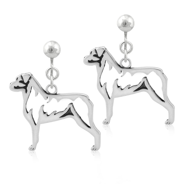 Rottweiler Clip-On Earrings Body Design in Sterling Silver.