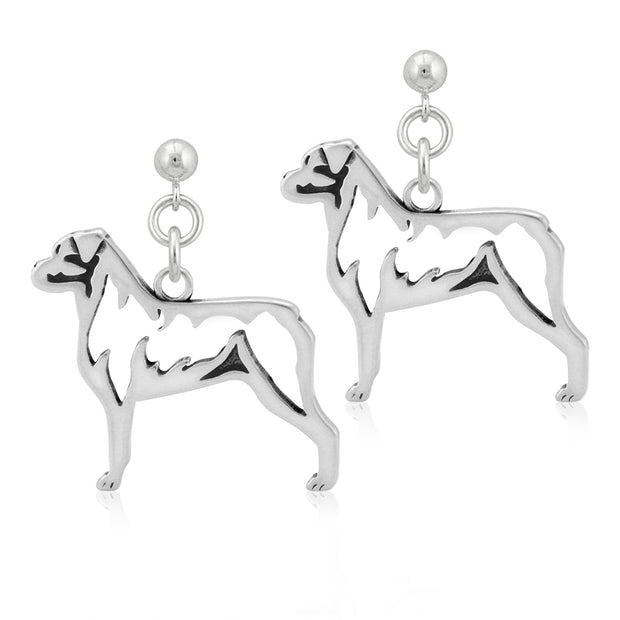 Rottweiler Earrings Body Design in Sterling Silver in Dangle Post.