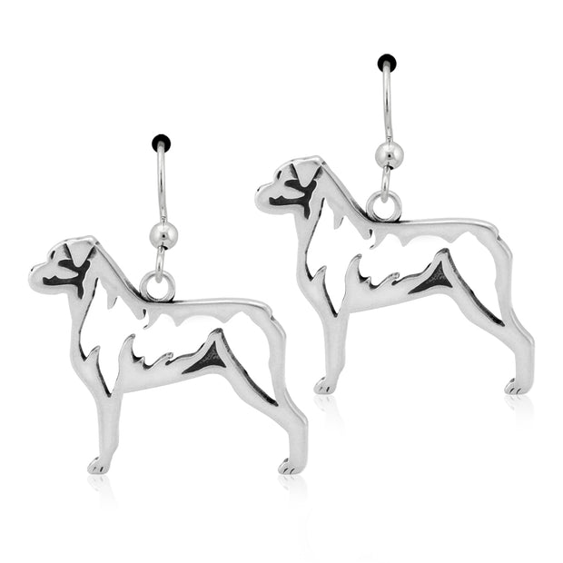 Rottweiler Earrings Body Design in Sterling Silver in French Hook.