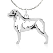 Rottweiler Necklace Body Design in Sterling Silver on Box Chain.