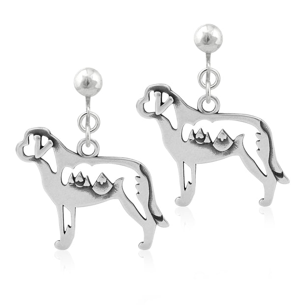 Saint Bernard Clip-On Earrings Body Design with Mountains in Sterling Silver.