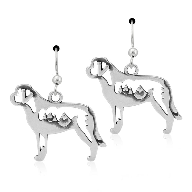 Saint Bernard Earrings Body Design with Mountains in Sterling Silver in French Hook.