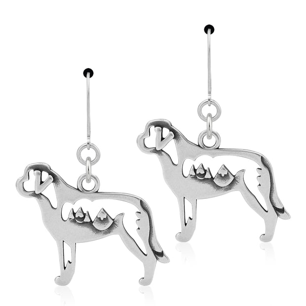 Saint Bernard Earrings Body Design with Mountains in Sterling Silver in Leverback.