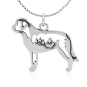 Saint Bernard Necklace Body Design with Mountains in Sterling Silver on Box Chain.