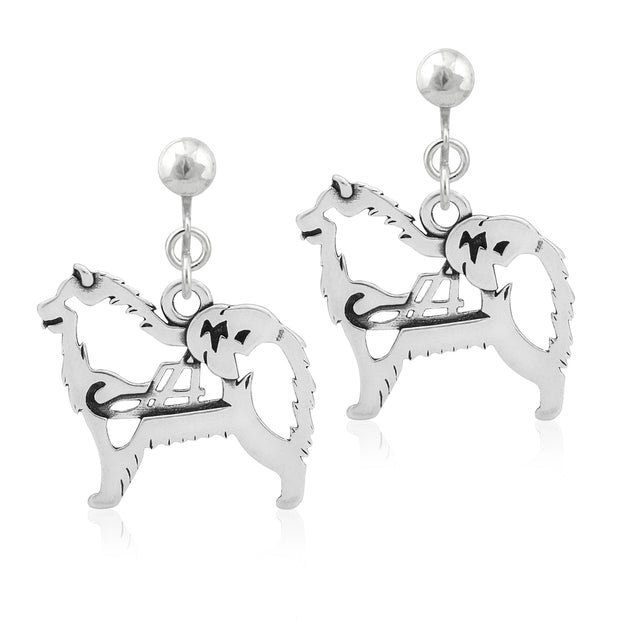 Samoyed Clip-On Earrings Body Design with Sled in Sterling Silver.