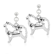 Samoyed Earrings Body Design with Sled in Sterling Silver in Dangle Post.