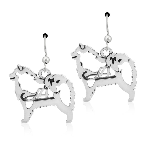 Samoyed Earrings Body Design with Sled in Sterling Silver in French Hook.