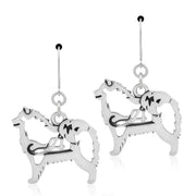 Samoyed Earrings Body Design with Sled in Sterling Silver in Leverback.