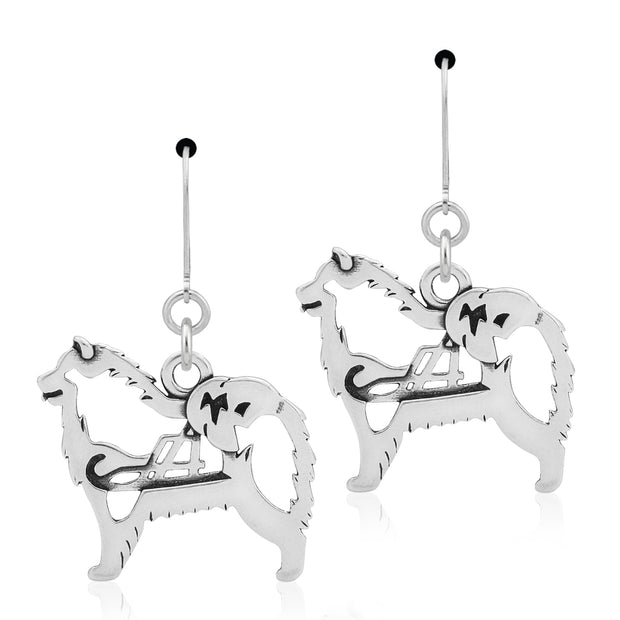 Samoyed Earrings Body Design with Sled in Sterling Silver in Leverback.