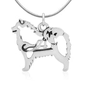 Samoyed Necklace Body Design with Sled in Sterling Silver on Snake Chain.