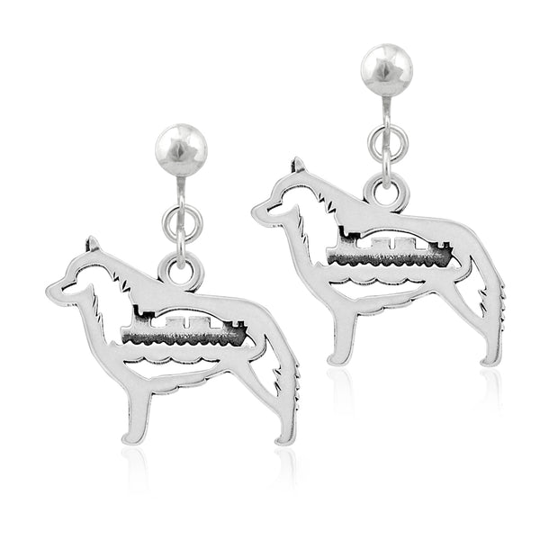 Schipperke Clip-On Earrings Body Design with Barge in Sterling Silver.