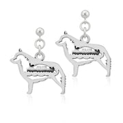 Schipperke Earrings Body Design with Barge in Sterling Silver in Dangle Post.