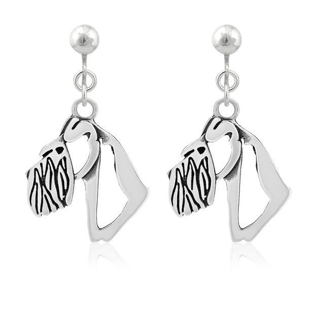 Schnauzer Clip-On Earrings Head Design in Sterling Silver.