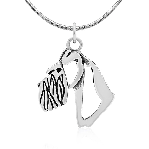 Schnauzer Necklace Head Design in Sterling Silver on Snake Chain.