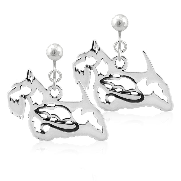 Scottish Terrier Clip-On Earrings Body Design with Rat in Sterling Silver.