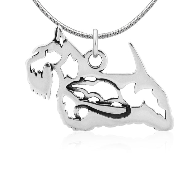 Scottish Terrier Necklace Body Design with Rat in Sterling Silver on Snake Chain.