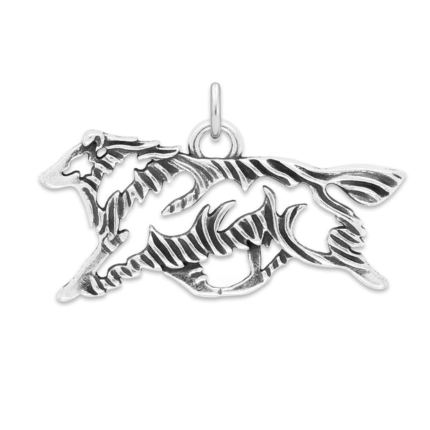 Shetland Sheepdog Pendant Gaiting Body Design in Sterling Silver.