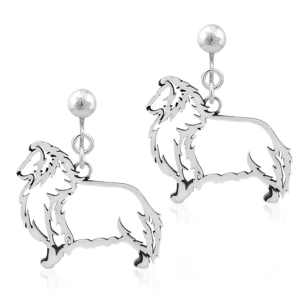 Shetland Sheepdog Clip-On Earrings Body Design in Sterling Silver.